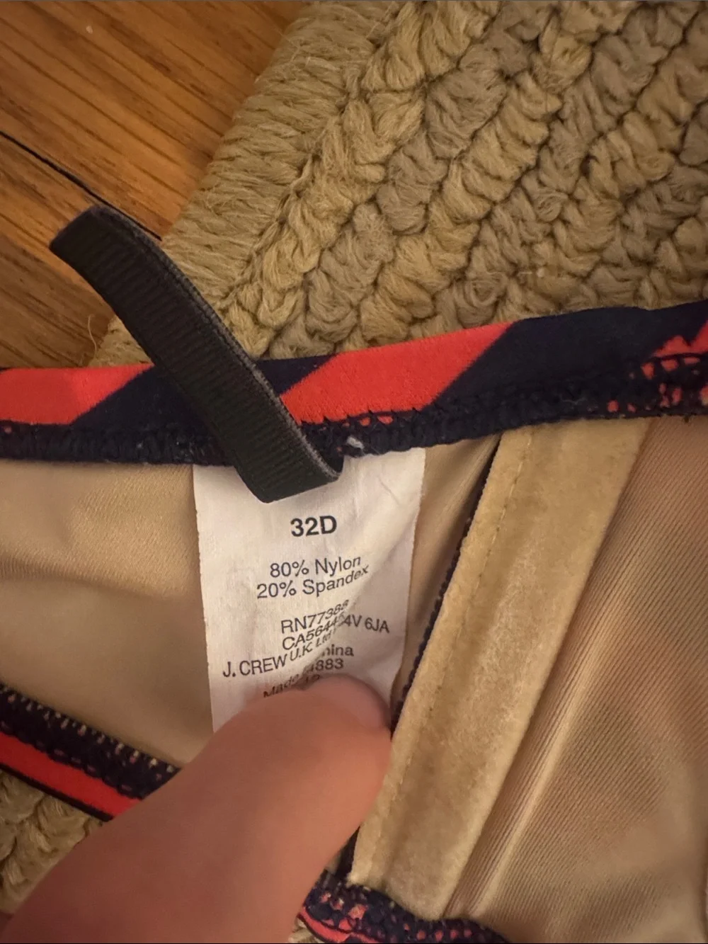 J. Crew Navy and Red Striped Bikini Top